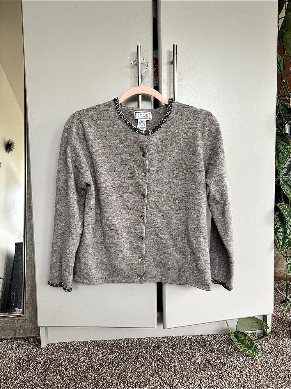 Vintage Jennifer Moore Gray Lambswool and Rabbit hair Cardigan Size Large